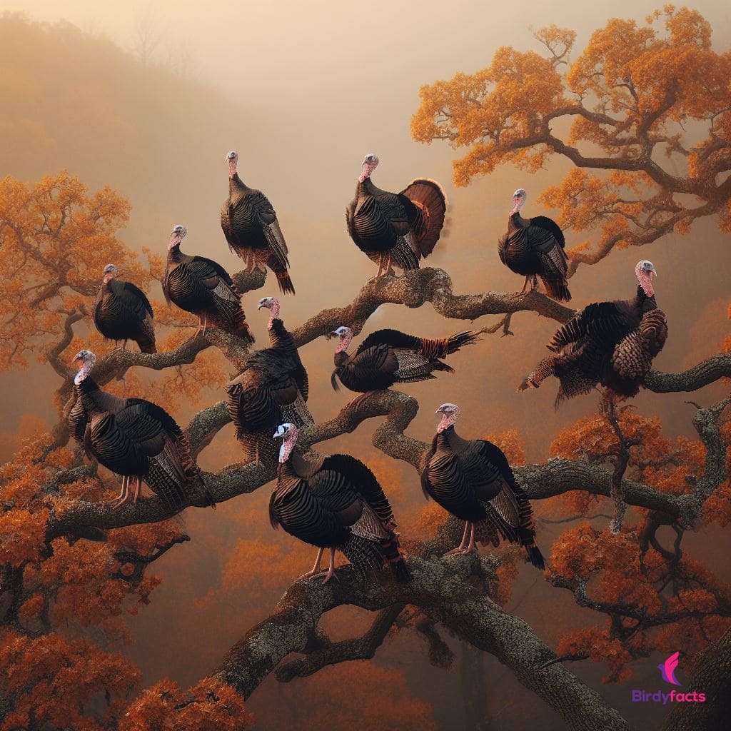 Turkey Sit at tree branches 