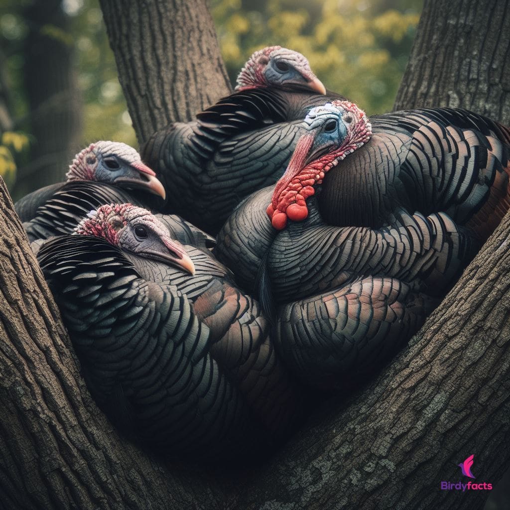 Turkey sleeping at trees