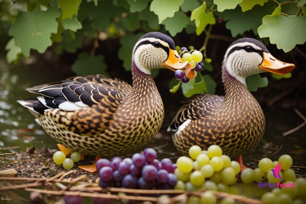 ducks eating grapes
